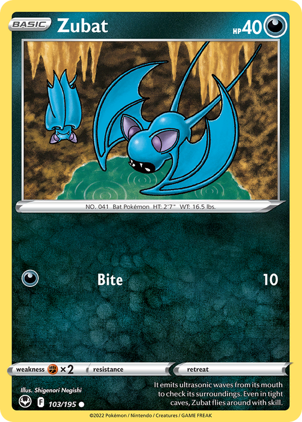 Zubat (Silver Tempest SET) (Pokémon) (Basic) (Darkness) (HP: 40) (Common) (PKM Silver Tempest SET-6)