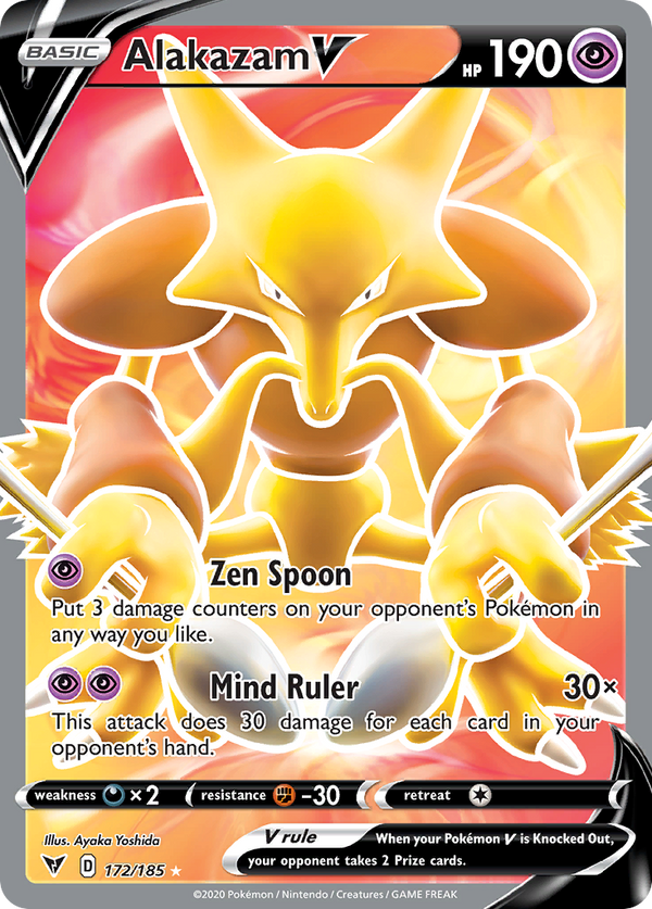 Alakazam V (Vivid Voltage SET) (Pokémon) (Basic, V) (Psychic) (HP: 190) (Rare Ultra) (PKM Vivid Voltage SET-82)