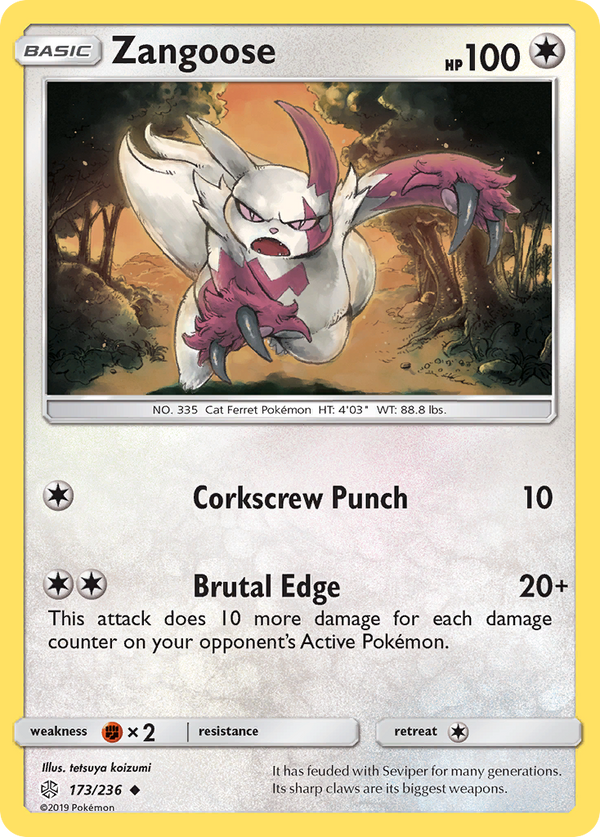 Zangoose (Cosmic Eclipse SET) (Pokémon) (Basic) (Colorless) (HP: 100) (Uncommon) (PKM Cosmic Eclipse SET-84)