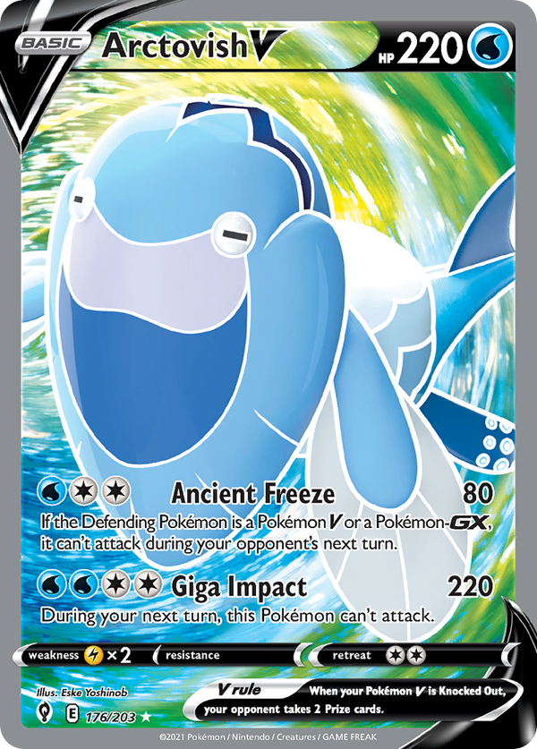 Arctovish V (Evolving Skies SET) (Pokémon) (Basic, V) (Water) (HP: 220) (Rare Ultra) (PKM Evolving Skies SET-86)