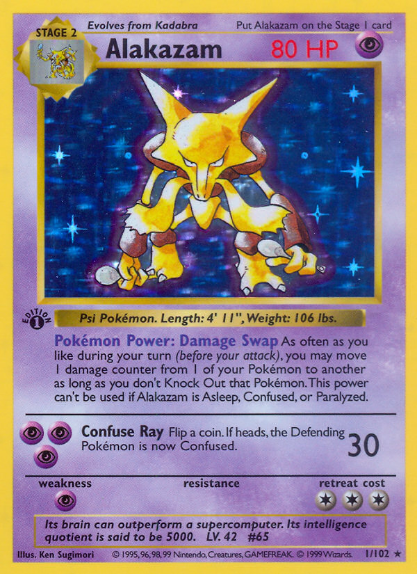 Alakazam (Base SET) (Pokémon) (Stage 2) (Psychic) (HP: 80) (Rare Holo) (PKM Base SET-1)