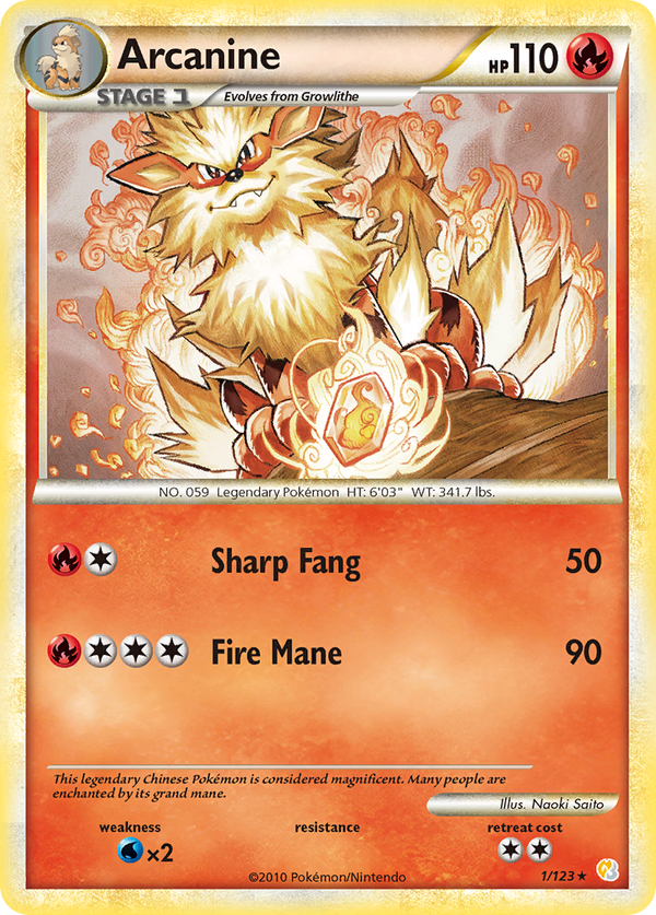 Arcanine (HeartGold & SoulSilver SET) (Pokémon) (Stage 1) (Fire) (HP: 110) (Rare Holo) (PKM HeartGold & SoulSilver SET-1)