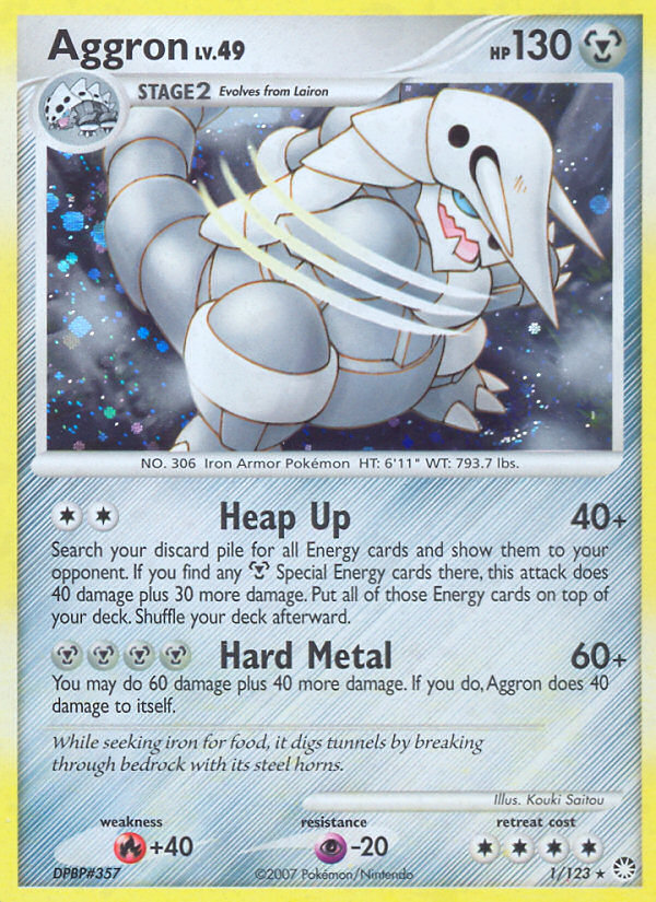 Aggron (Mysterious Treasures SET) (Pokémon) (Stage 2) (Metal) (HP: 130) (Rare Holo) (PKM Mysterious Treasures SET-1)