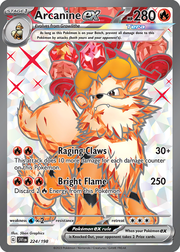 Arcanine ex (Scarlet & Violet SET) (Pokémon) (Stage 1, Tera, ex) (Fire) (HP: 280) (Ultra Rare) (PKM Scarlet & Violet SET-140)