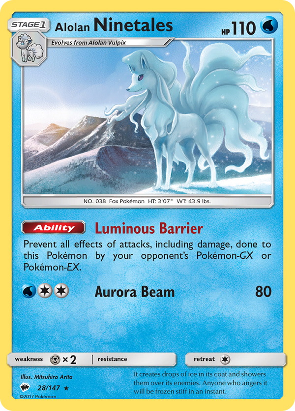 Alolan Ninetales (Burning Shadows SET) (Pokémon) (Stage 1) (Water) (HP: 110) (Rare) (PKM Burning Shadows SET-96)