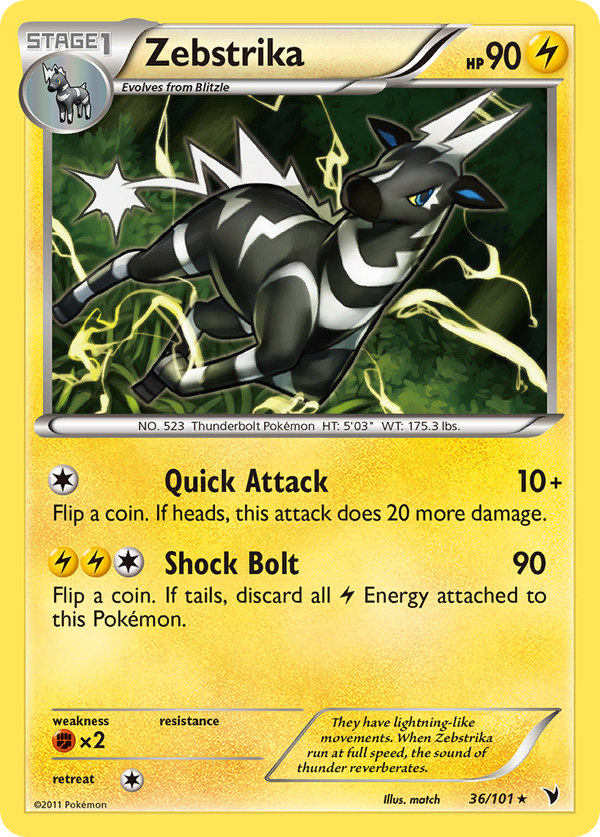 Zebstrika (Noble Victories SET) (Pokémon) (Stage 1) (Lightning) (HP: 90) (Rare) (PKM Noble Victories SET-33)