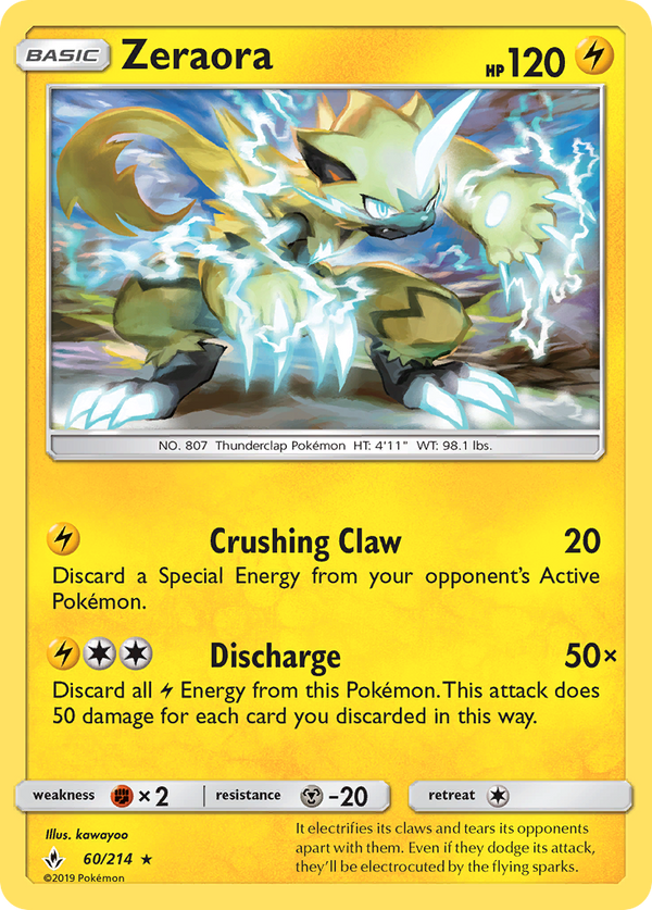 Zeraora (Unbroken Bonds SET) (Pokémon) (Basic) (Lightning) (HP: 120) (Rare) (PKM Unbroken Bonds SET-196)