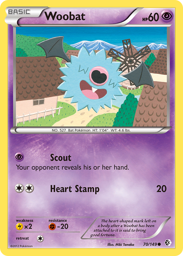 Woobat (Boundaries Crossed SET) (Pokémon) (Basic) (Psychic) (HP: 60) (Common) (PKM Boundaries Crossed SET-122)