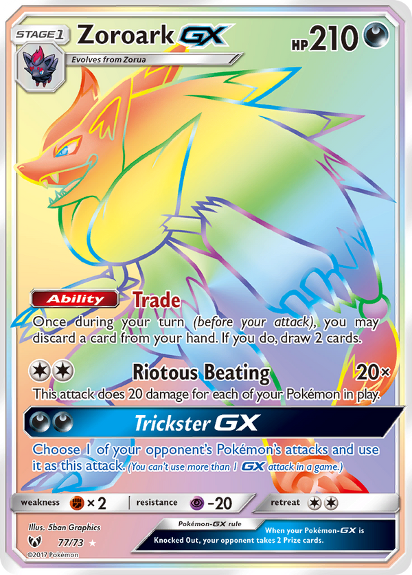 ZoroarkGX (Shining Legends SET) (Pokémon) (Stage 1, GX) (Darkness) (HP: 210) (Rare Rainbow) (PKM Shining Legends SET-77)