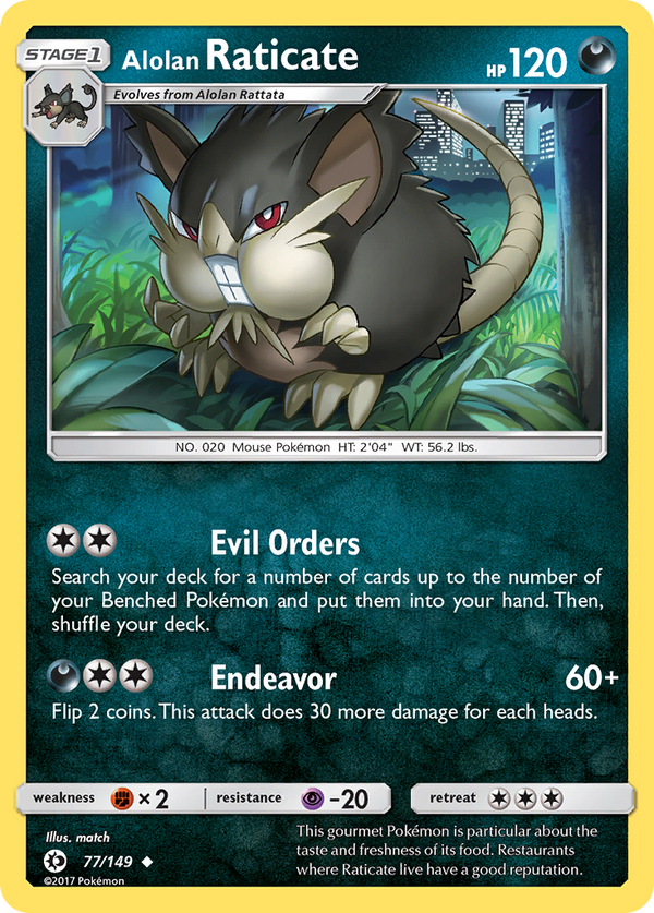 Alolan Raticate (Sun & Moon SET) (Pokémon) (Stage 1) (Darkness) (HP: 120) (Uncommon) (PKM Sun & Moon SET-149)