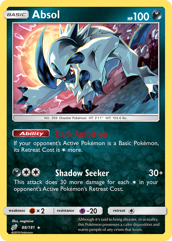 Absol (Team Up SET) (Pokémon) (Basic) (Darkness) (HP: 100) (Rare Holo) (PKM Team Up SET-186)