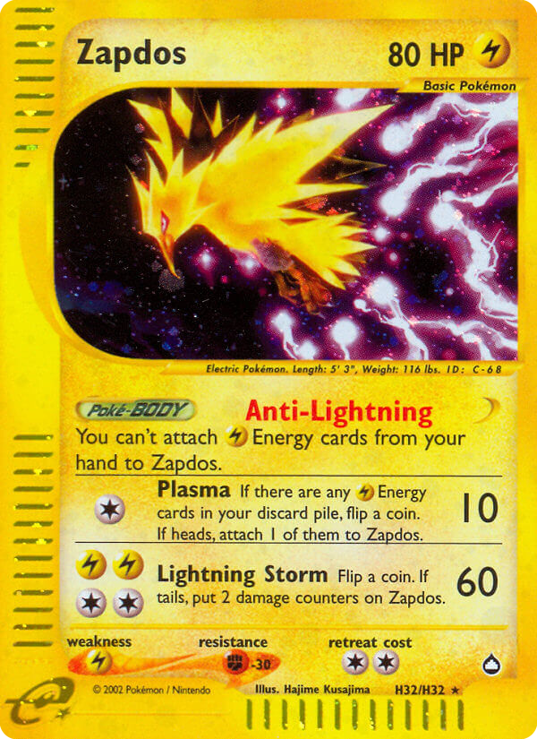 Zapdos (Aquapolis SET) (Pokémon) (Basic) (Lightning) (HP: 80) (Rare Holo) (PKM Aquapolis SET-176)