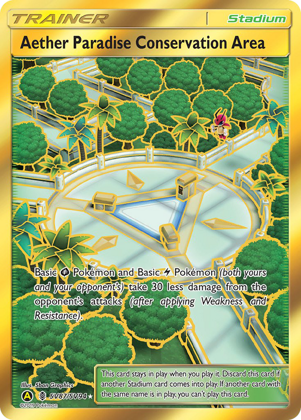 Aether Paradise Conservation Area (Hidden Fates Shiny Vault SET) (Trainer) (Stadium) (Rare Secret) (PKM Hidden Fates Shiny Vault SET-86)