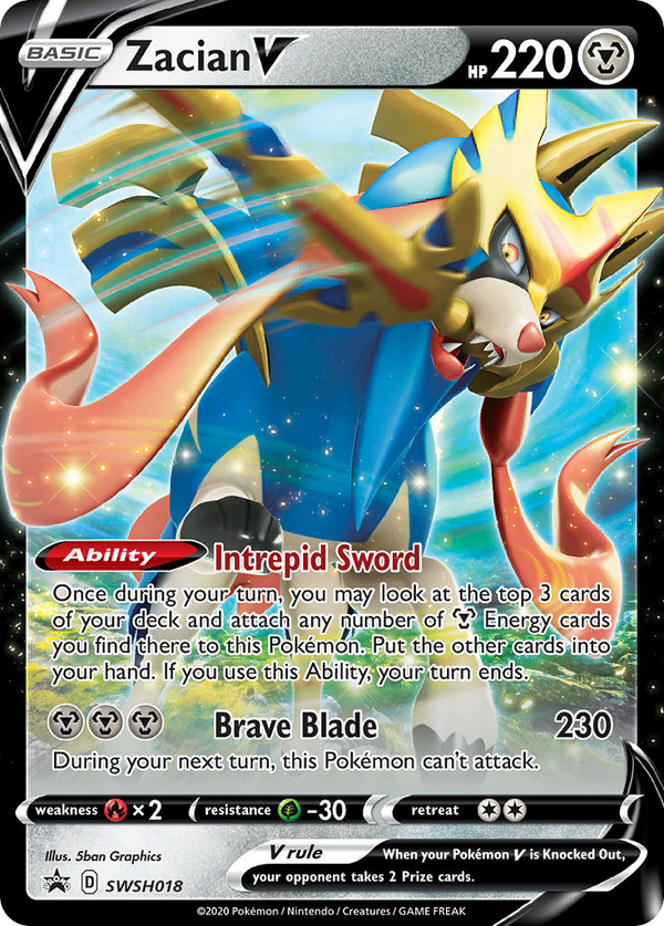 Zacian V (SWSH Black Star Promos SET) (Pokémon) (Basic, V) (Metal) (HP: 220) (Promo) (PKM SWSH Black Star Promos SET-18)