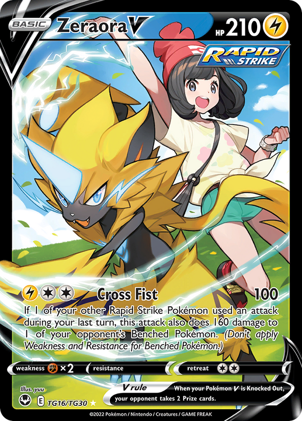 Zeraora V (Silver Tempest Trainer Gallery SET) (Pokémon) (Basic, V, Rapid Strike) (Lightning) (HP: 210) (Rare Holo V) (PKM Silver Tempest Trainer Gallery SET-16)