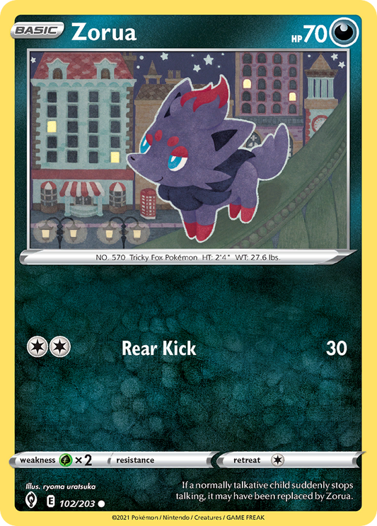 Zorua (Evolving Skies SET) (Pokémon) (Basic) (Darkness) (HP: 70) (Common) (PKM Evolving Skies SET-5)
