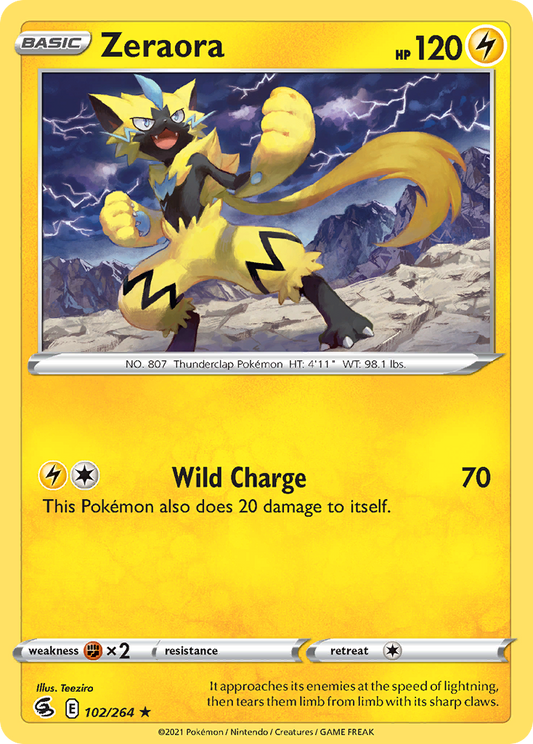 Zeraora (Fusion Strike SET) (Pokémon) (Basic) (Lightning) (HP: 120) (Rare) (PKM Fusion Strike SET-5)