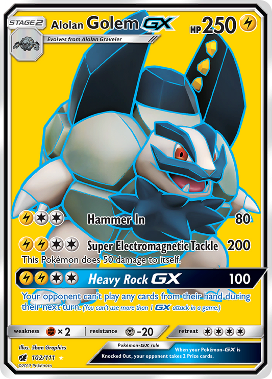 Alolan GolemGX (Crimson Invasion SET) (Pokémon) (Stage 2, GX) (Lightning) (HP: 250) (Rare Ultra) (PKM Crimson Invasion SET-5)