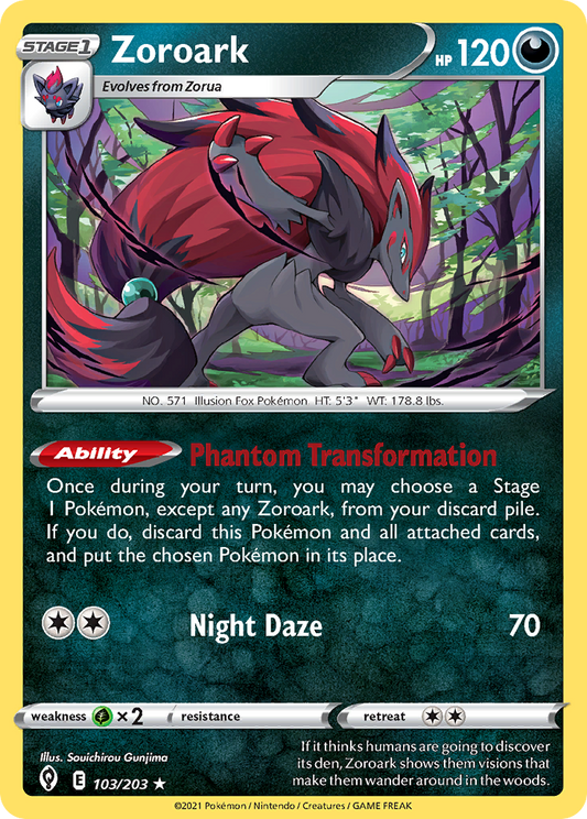 Zoroark (Evolving Skies SET) (Pokémon) (Stage 1) (Darkness) (HP: 120) (Rare Holo) (PKM Evolving Skies SET-6)