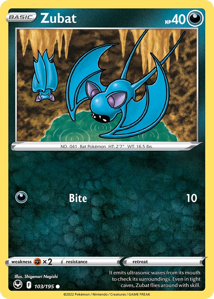 Zubat (Silver Tempest SET) (Pokémon) (Basic) (Darkness) (HP: 40) (Common) (PKM Silver Tempest SET-6)