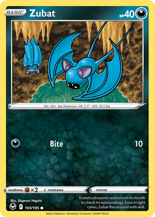 Zubat (Silver Tempest SET) (Pokémon) (Basic) (Darkness) (HP: 40) (Common) (PKM Silver Tempest SET-6)