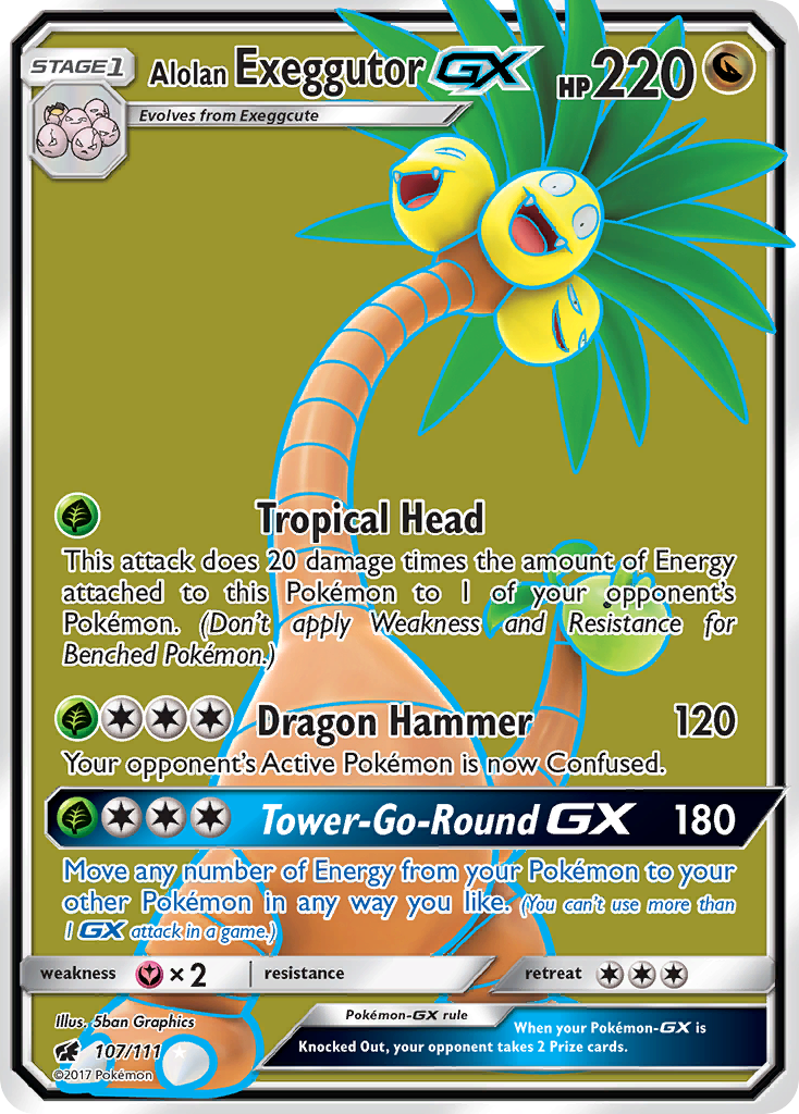 Alolan ExeggutorGX (Crimson Invasion SET) (Pokémon) (Stage 1, GX) (Dragon) (HP: 220) (Rare Ultra) (PKM Crimson Invasion SET-10)