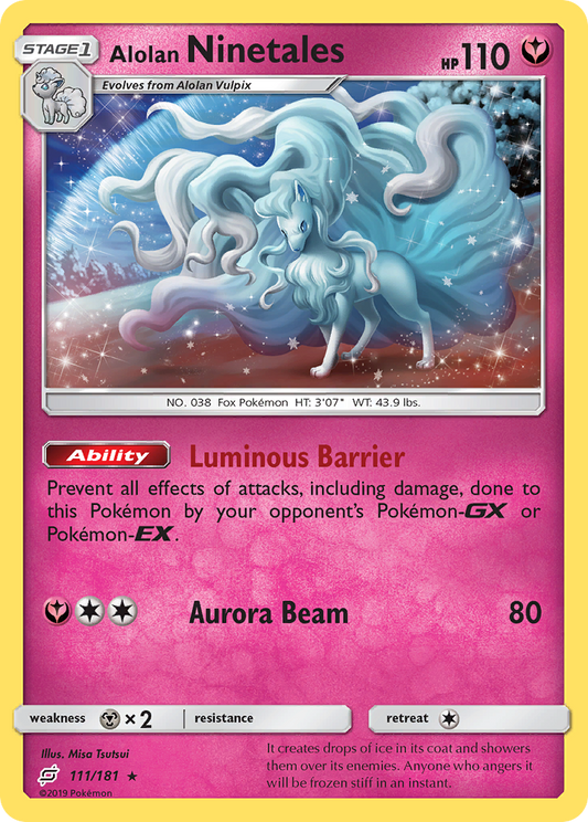 Alolan Ninetales (Team Up SET) (Pokémon) (Stage 1) (Fairy) (HP: 110) (Rare Holo) (PKM Team Up SET-15)