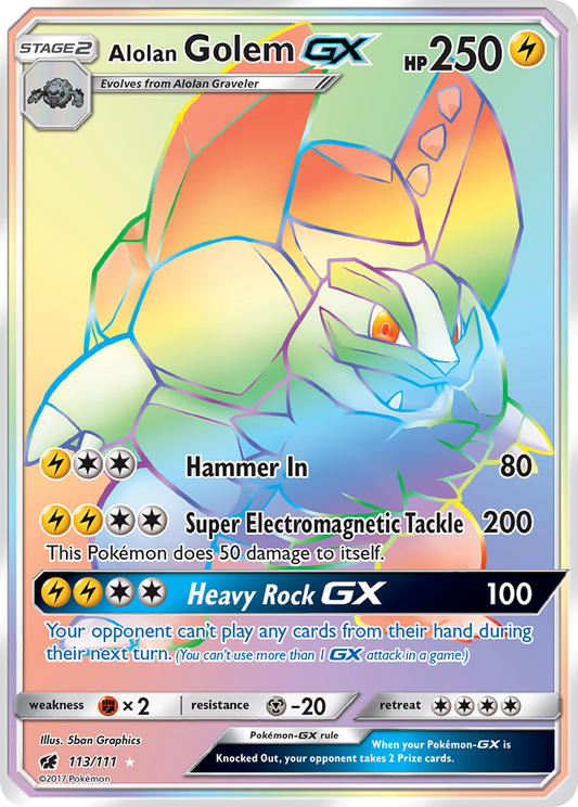 Alolan GolemGX (Crimson Invasion SET) (Pokémon) (Stage 2, GX) (Lightning) (HP: 250) (Rare Rainbow) (PKM Crimson Invasion SET-17)