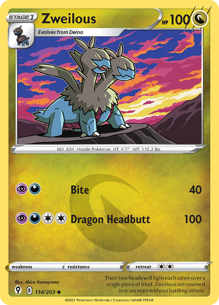 Zweilous (Evolving Skies SET) (Pokémon) (Stage 1) (Dragon) (HP: 100) (Uncommon) (PKM Evolving Skies SET-18)