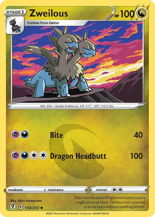 Zweilous (Evolving Skies SET) (Pokémon) (Stage 1) (Dragon) (HP: 100) (Uncommon) (PKM Evolving Skies SET-18)