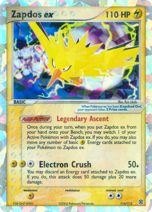 Zapdos ex (FireRed & LeafGreen SET) (Pokémon) (Basic, ex) (Lightning) (HP: 110) (Rare Secret) (PKM FireRed & LeafGreen SET-20)