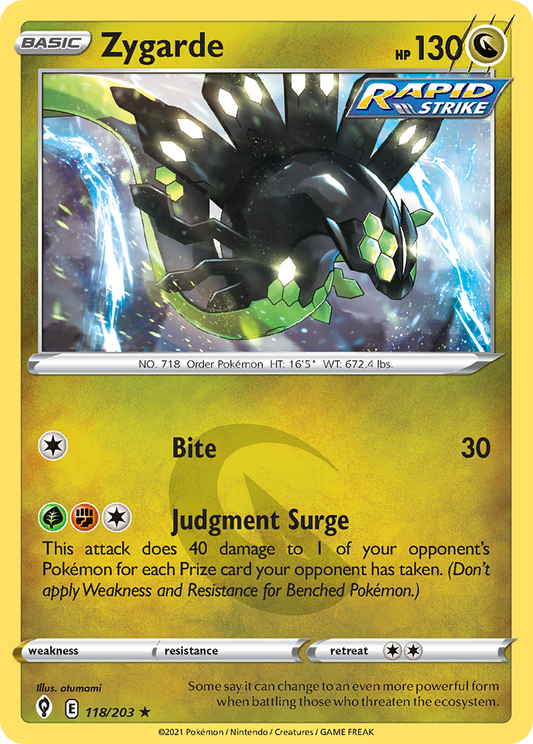 Zygarde (Evolving Skies SET) (Pokémon) (Basic, Rapid Strike) (Dragon) (HP: 130) (Rare Holo) (PKM Evolving Skies SET-22)
