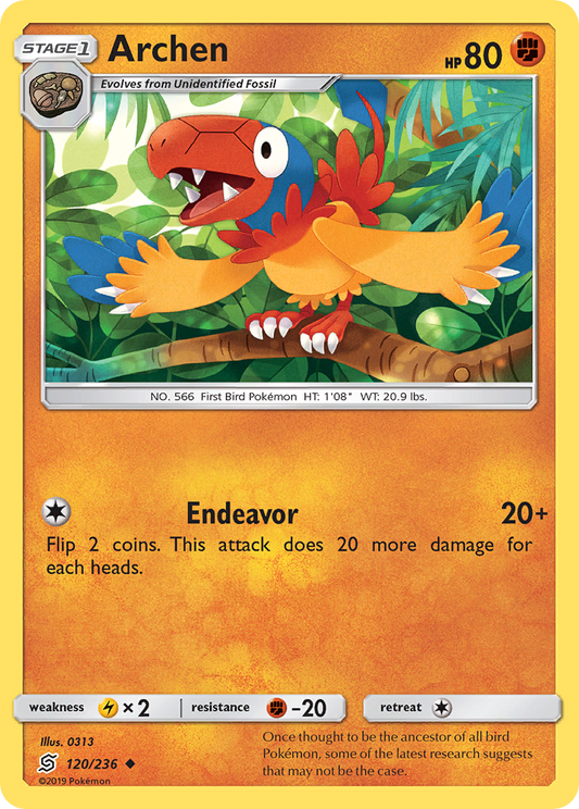 Archen (Unified Minds SET) (Pokémon) (Stage 1) (Fighting) (HP: 80) (Uncommon) (PKM Unified Minds SET-25)