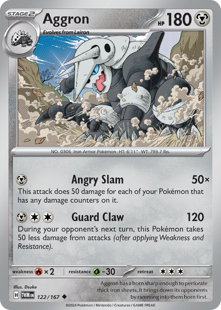 Aggron (Twilight Masquerade SET) (Pokémon) (Stage 2) (Metal) (HP: 180) (Uncommon) (PKM Twilight Masquerade SET-27)