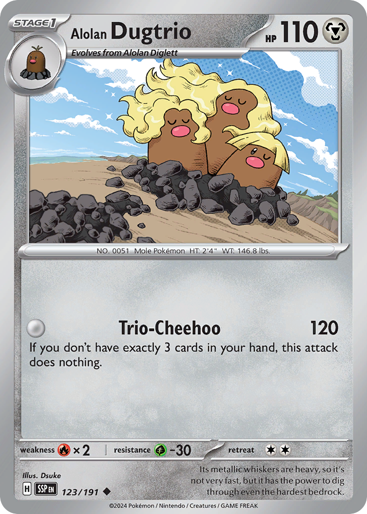 Alolan Dugtrio (Surging Sparks SET) (Pokémon) (Stage 1) (Metal) (HP: 110) (Uncommon) (PKM Surging Sparks SET-28)