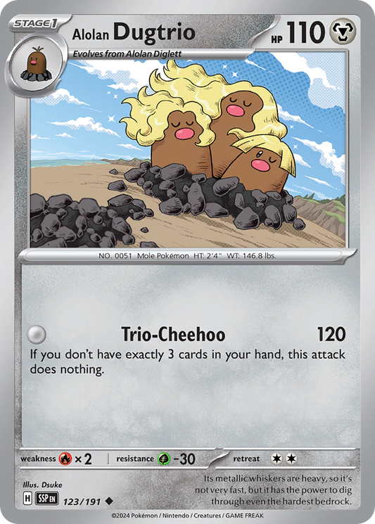Alolan Dugtrio (Surging Sparks SET) (Pokémon) (Stage 1) (Metal) (HP: 110) (Uncommon) (PKM Surging Sparks SET-28)