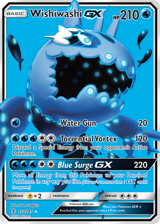 WishiwashiGX (Guardians Rising SET) (Pokémon) (Basic, GX) (Water) (HP: 210) (Rare Ultra) (PKM Guardians Rising SET-44)