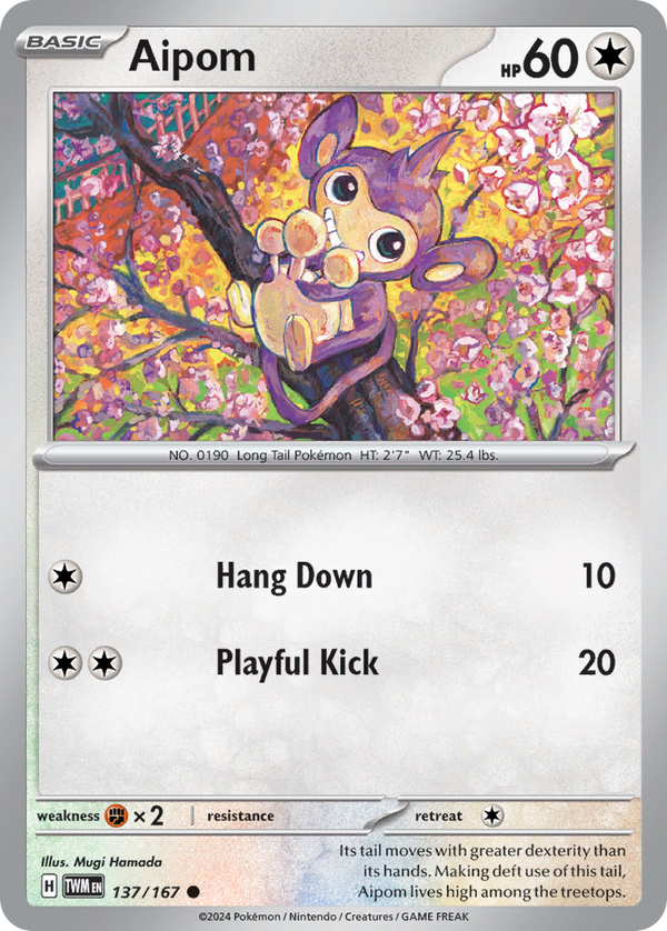 Aipom (Twilight Masquerade SET) (Pokémon) (Basic) (Colorless) (HP: 60) (Common) (PKM Twilight Masquerade SET-43)