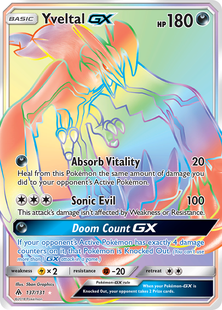 YveltalGX (Forbidden Light SET) (Pokémon) (Basic, GX) (Darkness) (HP: 180) (Rare Rainbow) (PKM Forbidden Light SET-46)