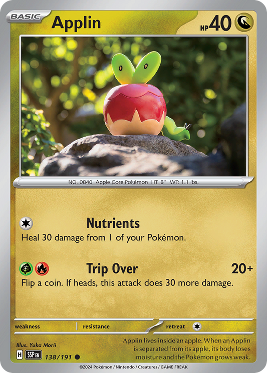 Applin (Surging Sparks SET) (Pokémon) (Basic) (Dragon) (HP: 40) (Common) (PKM Surging Sparks SET-44)