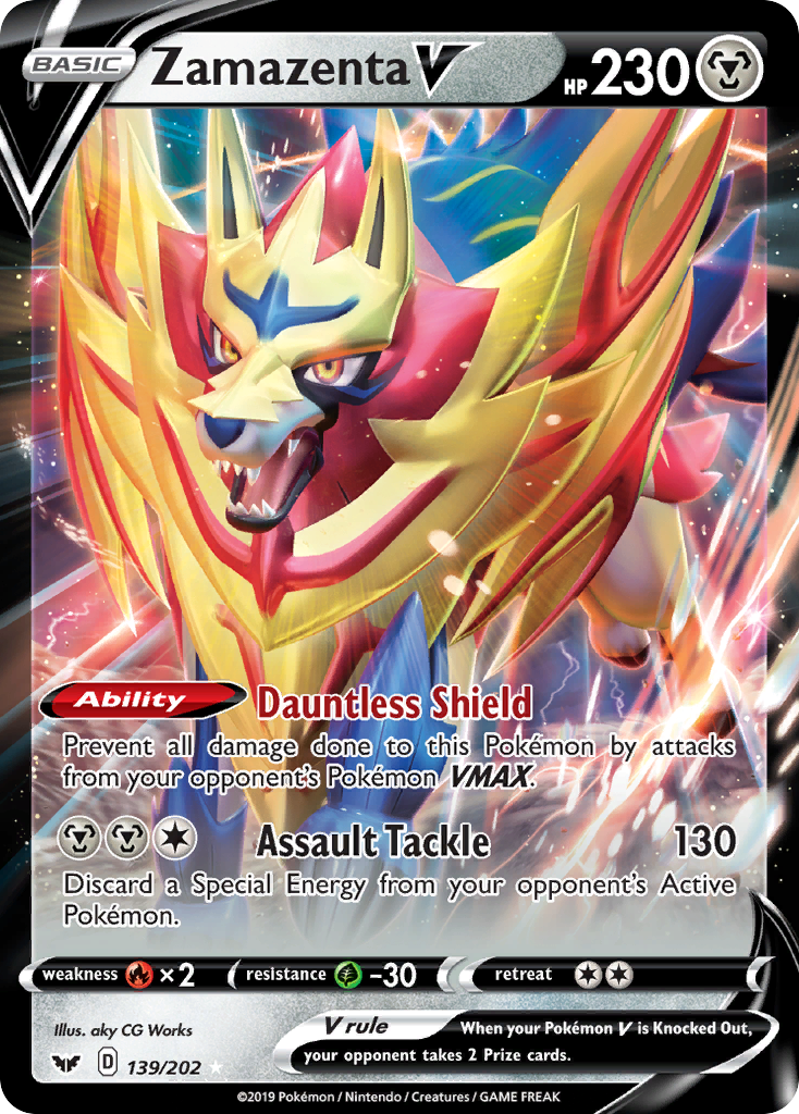 Zamazenta V (Sword & Shield SET) (Pokémon) (Basic, V) (Metal) (HP: 230) (Rare Holo V) (PKM Sword & Shield SET-45)