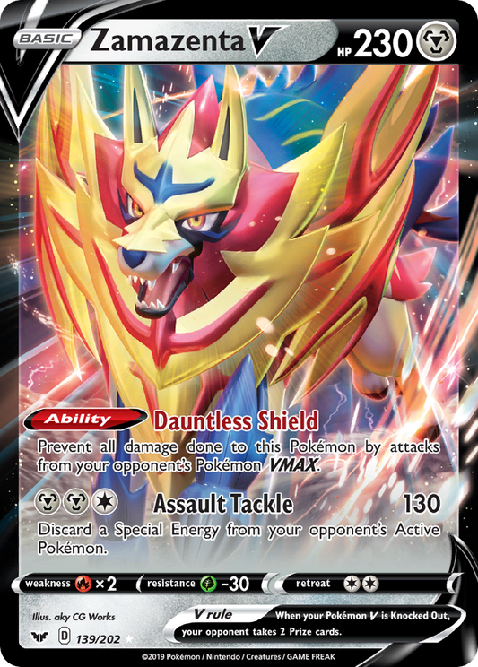 Zamazenta V (Sword & Shield SET) (Pokémon) (Basic, V) (Metal) (HP: 230) (Rare Holo V) (PKM Sword & Shield SET-45)