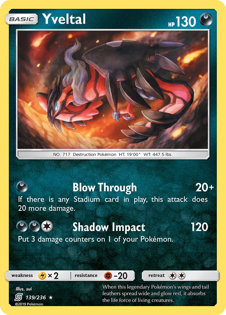 Yveltal (Unified Minds SET) (Pokémon) (Basic) (Darkness) (HP: 130) (Rare Holo) (PKM Unified Minds SET-45)