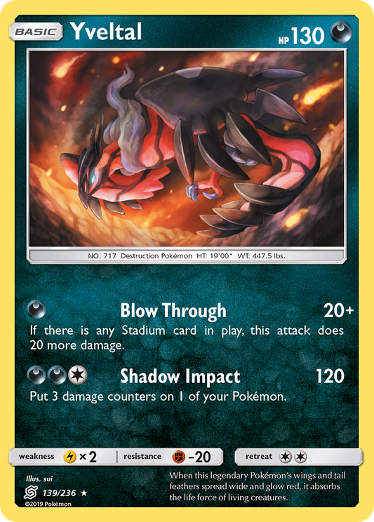 Yveltal (Unified Minds SET) (Pokémon) (Basic) (Darkness) (HP: 130) (Rare Holo) (PKM Unified Minds SET-45)