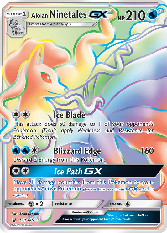 Alolan NinetalesGX (Guardians Rising SET) (Pokémon) (Stage 1, GX) (Water) (HP: 210) (Rare Rainbow) (PKM Guardians Rising SET-63)