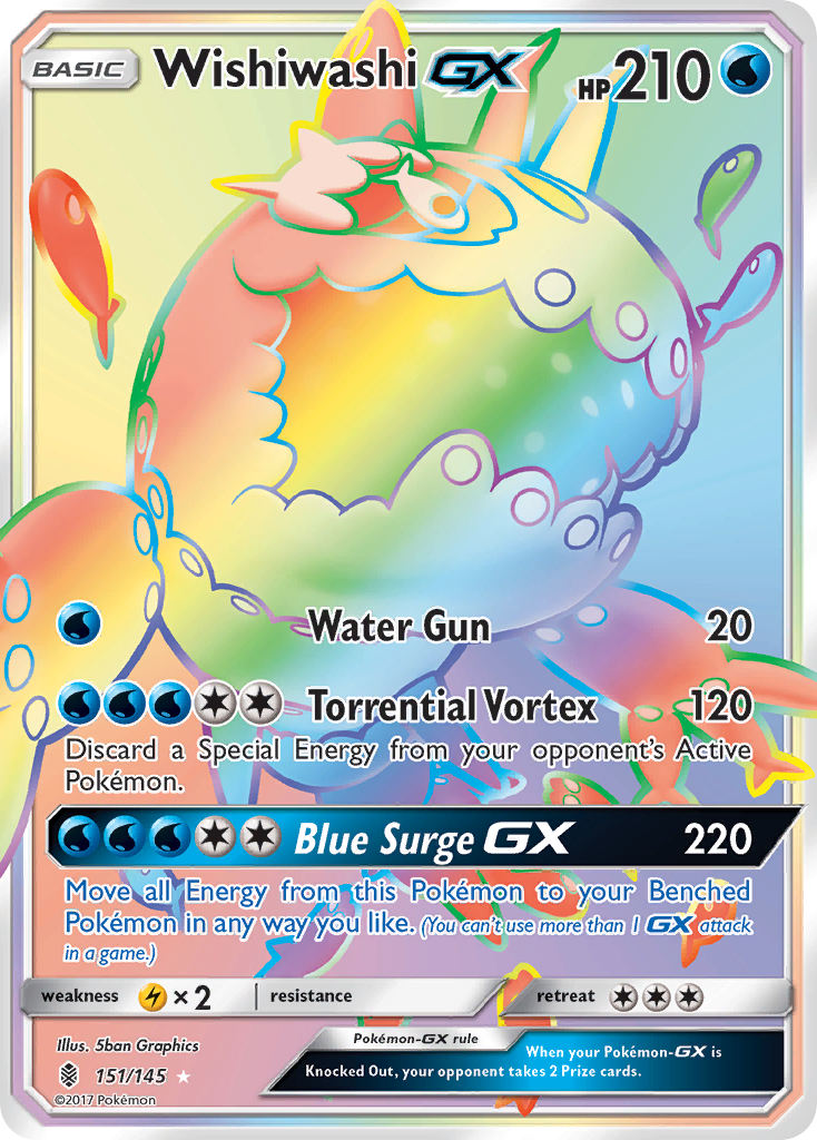WishiwashiGX (Guardians Rising SET) (Pokémon) (Basic, GX) (Water) (HP: 210) (Rare Rainbow) (PKM Guardians Rising SET-64)