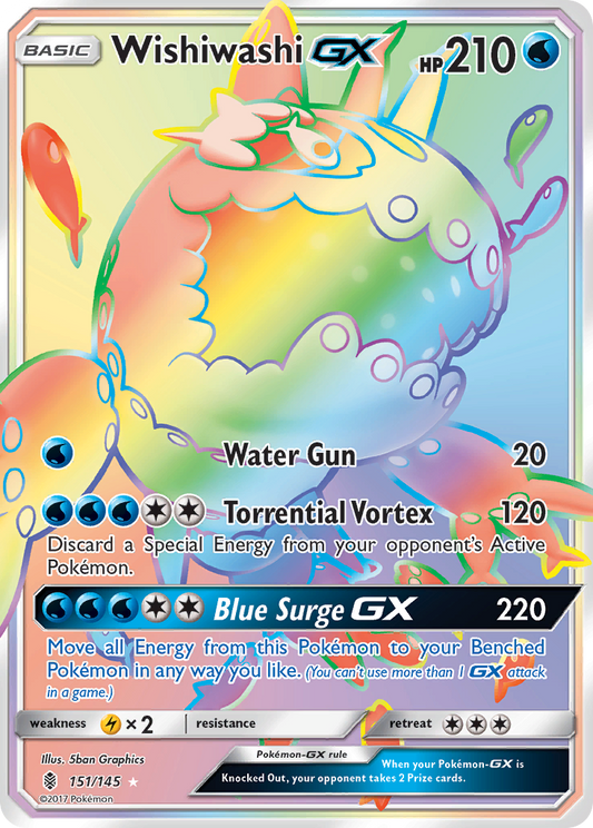 WishiwashiGX (Guardians Rising SET) (Pokémon) (Basic, GX) (Water) (HP: 210) (Rare Rainbow) (PKM Guardians Rising SET-64)