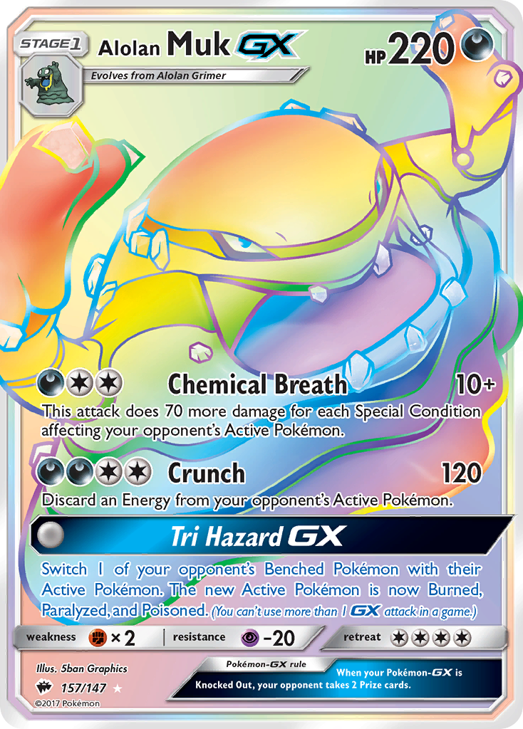 Alolan MukGX (Burning Shadows SET) (Pokémon) (Stage 1, GX) (Darkness) (HP: 220) (Rare Rainbow) (PKM Burning Shadows SET-69)