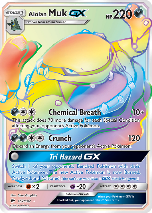 Alolan MukGX (Burning Shadows SET) (Pokémon) (Stage 1, GX) (Darkness) (HP: 220) (Rare Rainbow) (PKM Burning Shadows SET-69)