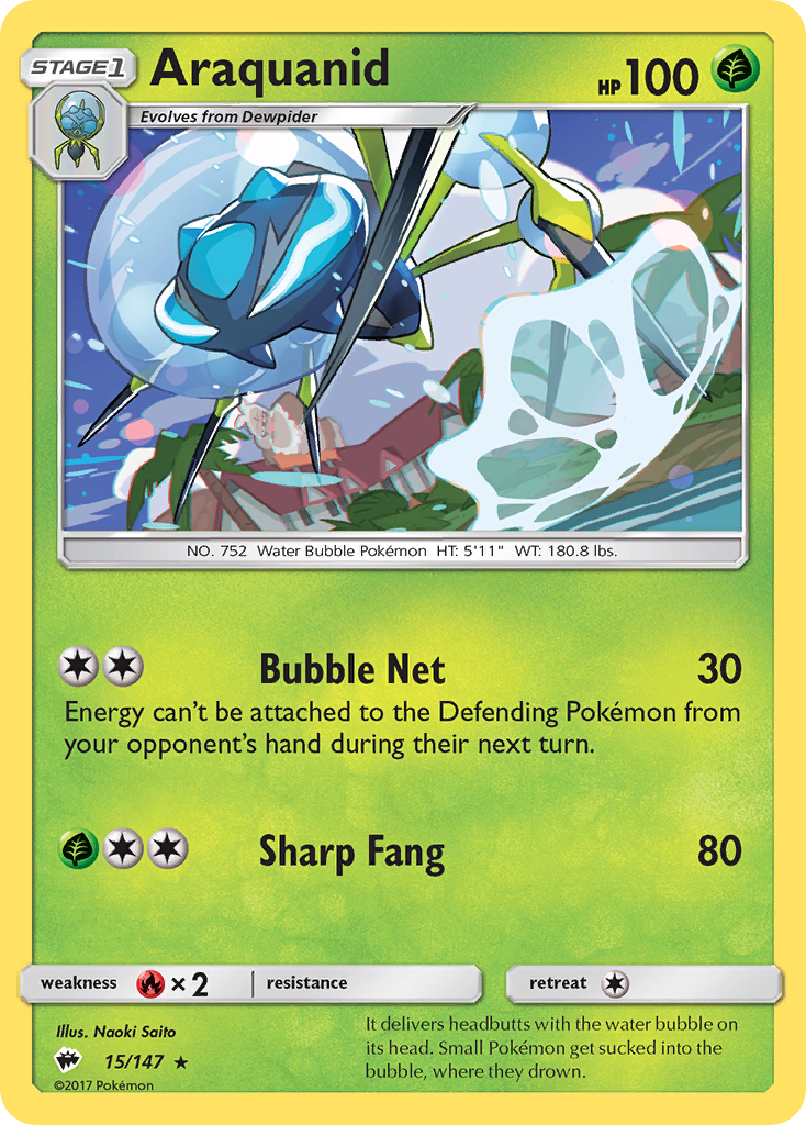 Araquanid (Burning Shadows SET) (Pokémon) (Stage 1) (Grass) (HP: 100) (Rare) (PKM Burning Shadows SET-61)